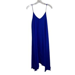 LULU’S BLUE MAXI V-NECK SHIFT DRESS WITH HANDKERCHIEF HEM SIZE SMALL